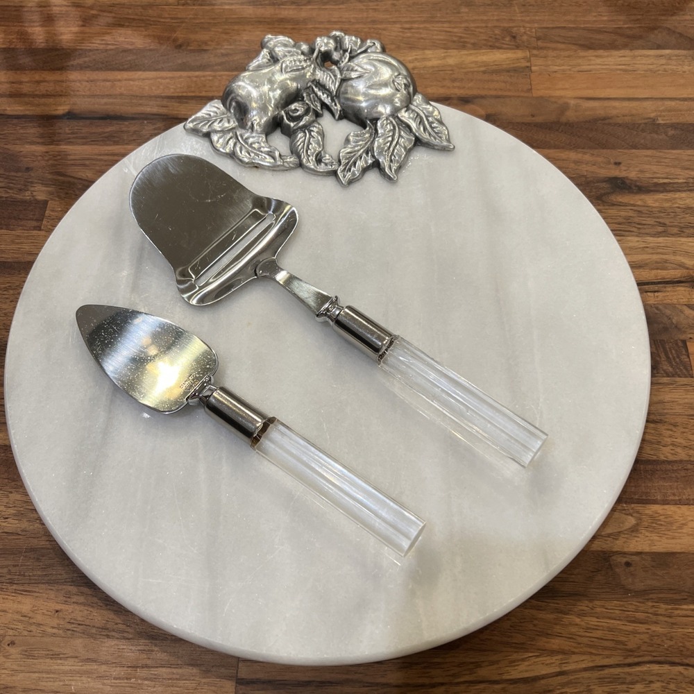 Marble Cheese Charcuterie  Round Pewter Fruit Design Elegant Luxe
